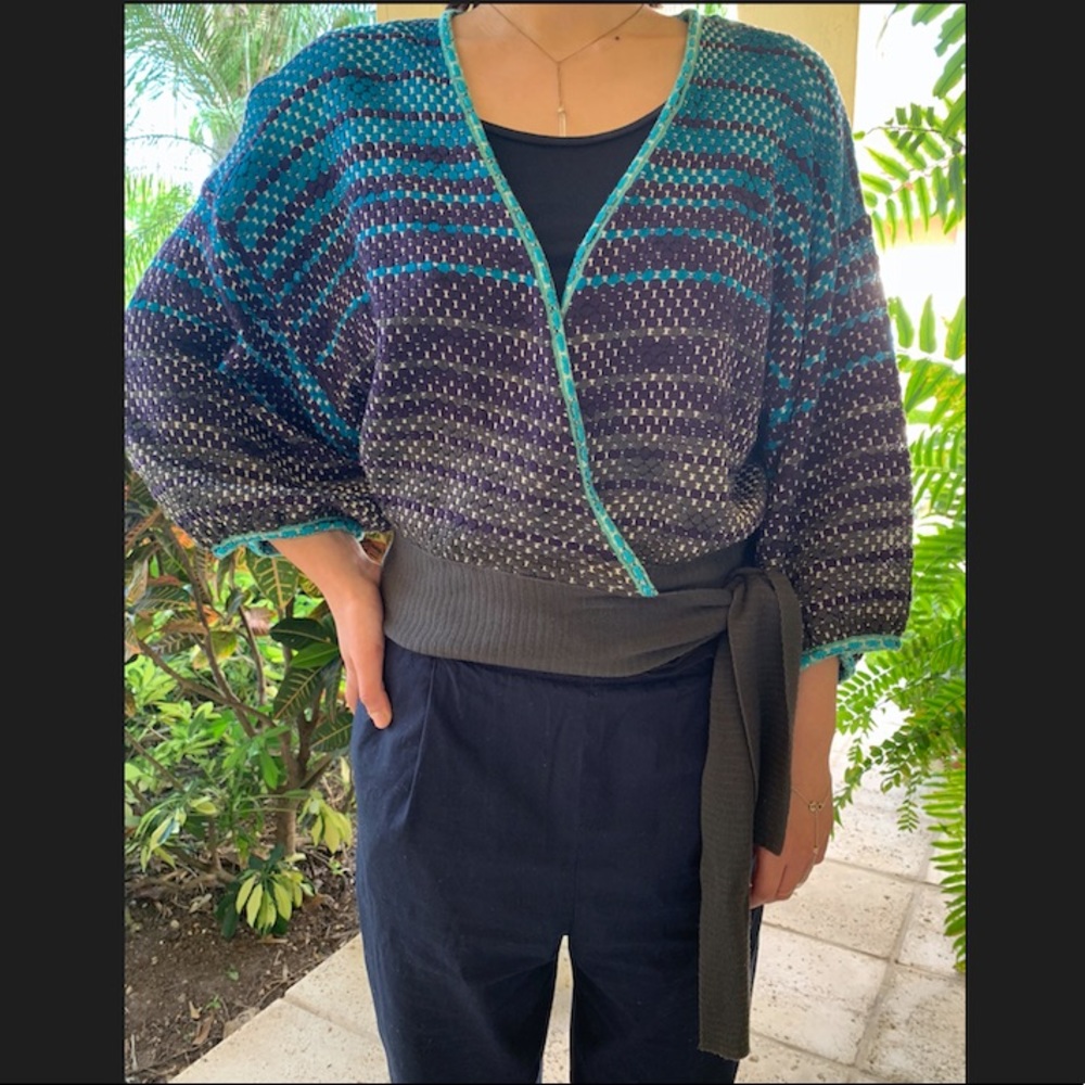 M MISSONI MULTICOLORED STRIPED WRAP SWEATER
